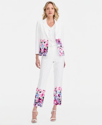 Floral-Print Blazer, Ruffled Top & Floral-Print Pants