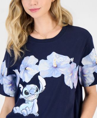 Juniors' Stitch Hibiscus Graphic Crewneck T-Shirt