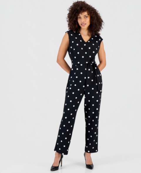 Женские Anne Klein Essentials Petite Printed Tie-Waist Jumpsuit