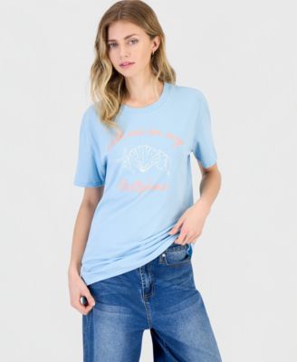 Juniors' Shell Phone Graphic Crewneck Short-Sleeve T-Shirt 