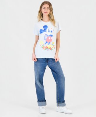 Juniors' Mickey Flower Graphic Crewneck T-Shirt 