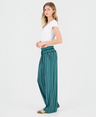Juniors' Smocked-Waist Printed Wide-Leg Pants