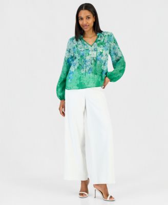 Women's Printed Blouson-Sleeve Blouse