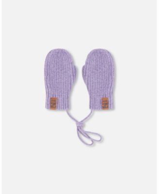 Baby Girls Knit Mittens with Cord Lavender