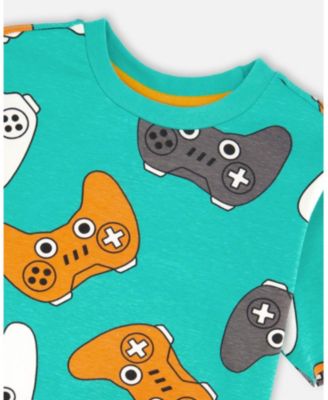 Toddler Boys Cotton Jersey T-Shirt Blue Printed Gamepads - Toddler|Child