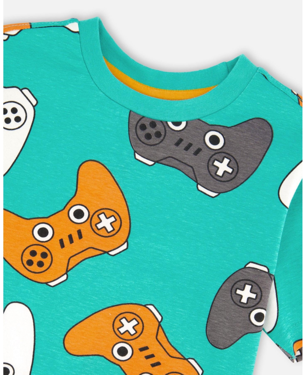 Deux par Toddler Boys Cotton Jersey T-Shirt Blue Printed Gamepads - Toddler|Child