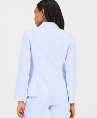 Women's Seersucker Stripe Cotton One-Button Blazer