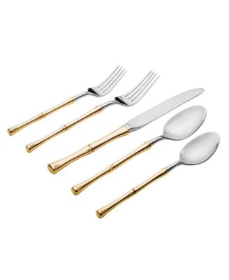 Rattan Mirrored Accented Gold 20-Pc. Flatware Set, Service For 4