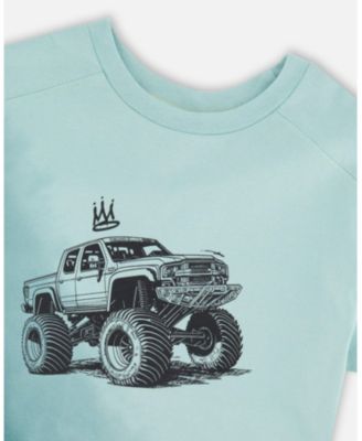 Big Boys Cotton Jersey T-Shirt with Print Turquoise