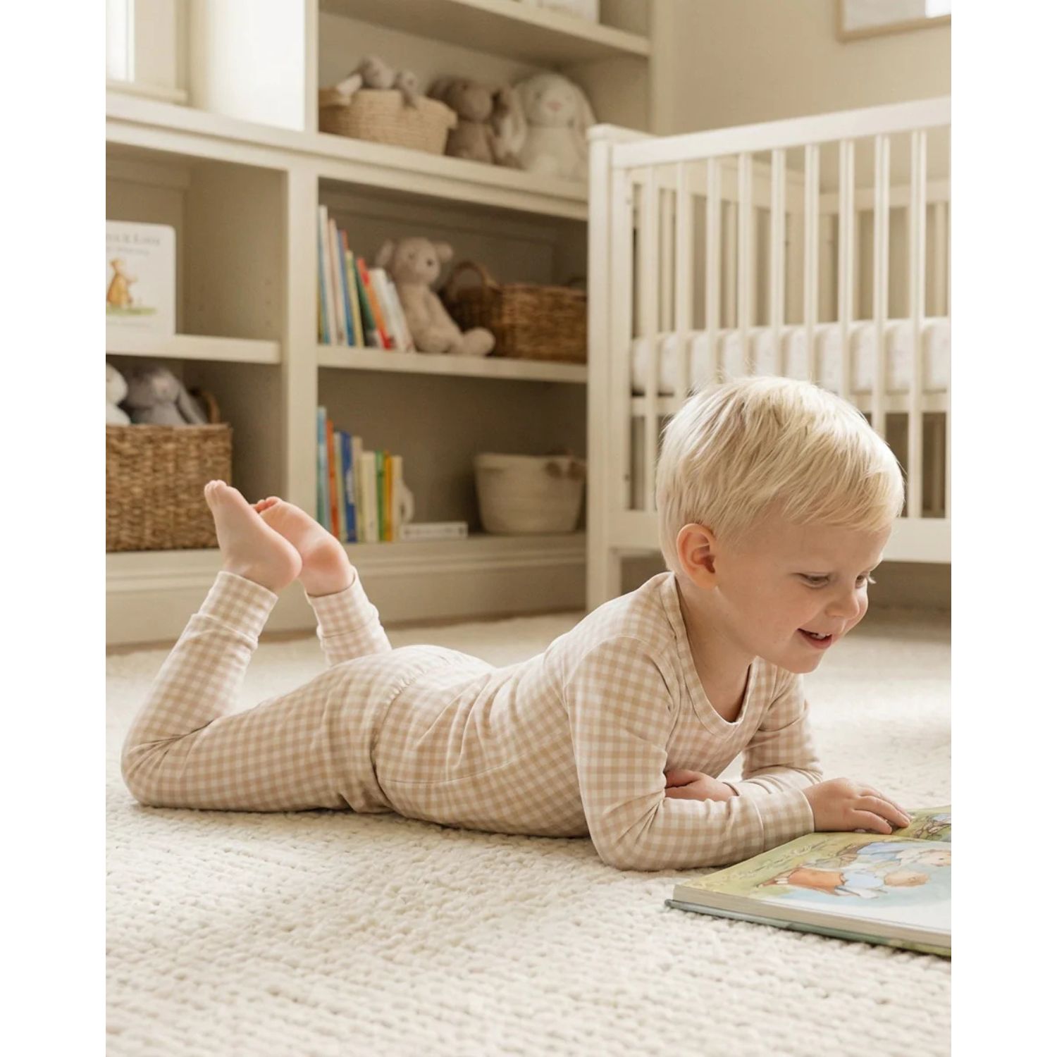 Toddler Boys Sandstone Gingham Pajama Set