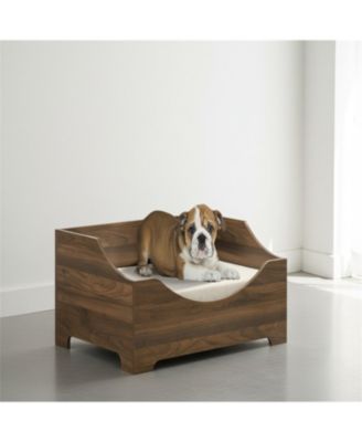 36" Pet Bed - Modern Brown Alder Wood Finish with Plush Cushion