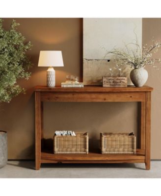 Solid Wood Console Table, 41.3" Farmhouse Entryway Table with Storage Shelf, Vintage