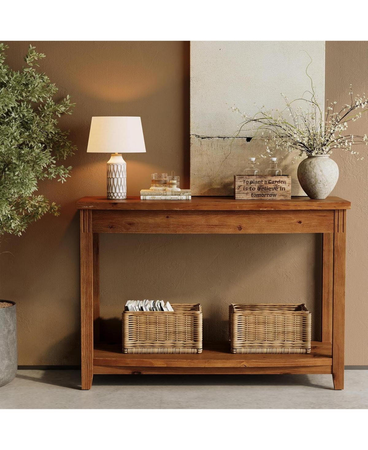Tribesigns Solid Wood Console Table, 41.3" Farmhouse Entryway Table with Storage Shelf, Vintage