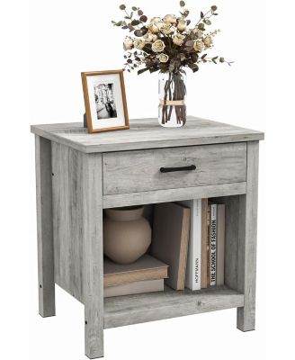 Nightstand Beside End Table for Bedroom, Modern Wood Side Table with Drawer and Storage Shelf, Night Stands