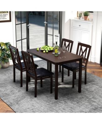 Modern 5 Piece Dining Table Set with Wide Top and Wood Legs