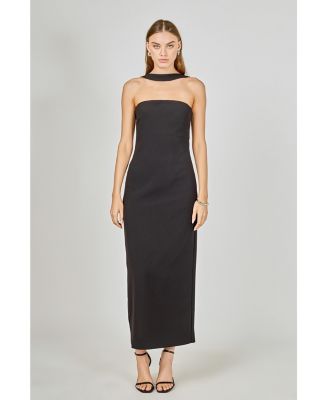 Women's Neck Detail Fitted Maxi Dress