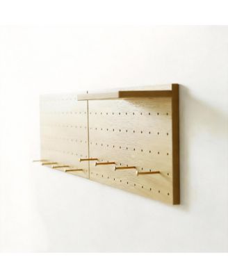 Oak Wood Pegboard Set with Shelves and Hooks for Creative Storage
