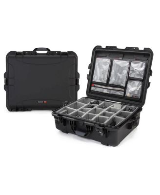 945 Waterproof Hard Case with 5-Pocket Lid Organizer and Padded Divider for Camera, Black