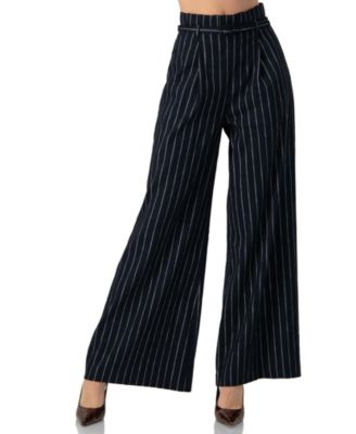 Women's Striped Wide-Leg Trousers with Belt
