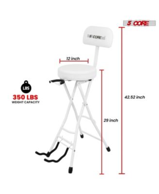 Guitar Stool 3.15" Padded Chair w Backrest Foldable Music Seat Built in Foot Rest Guitar Stand
