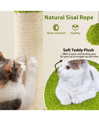 Tropical-Themed Cat Tree with Self-Grooming Brush, 48-Inch Space-Saving Design with Scratching Posts, Green and Orange Leaves