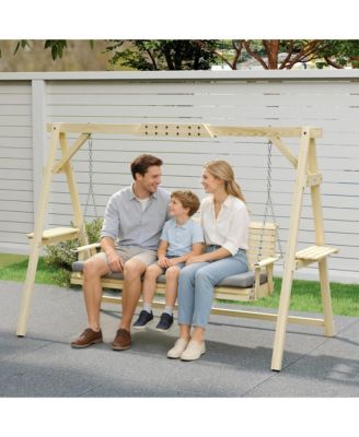 3 Seat Porch Swing with Cushion and Side Trays