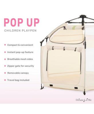 Baby Pop-Up Children Playpen, Instant One-Hand Open & Fold, Breathable Mesh Sides, Zipper Gate & Travel Carry Bag