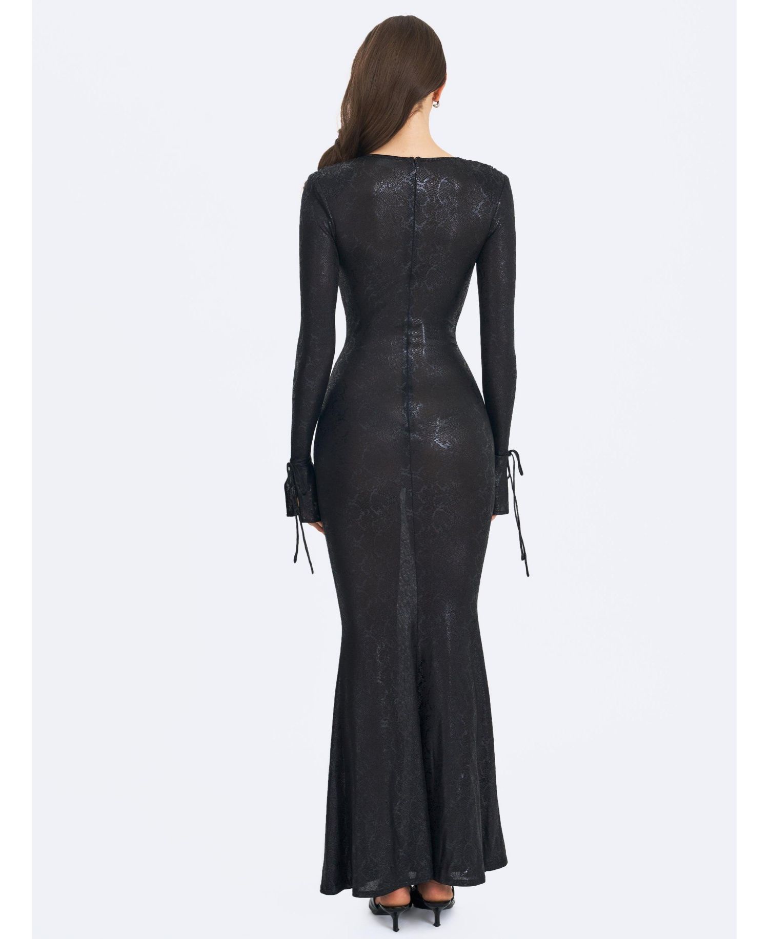 Women's Ilysia Black V-Neck Plunge Snakeskin Mermaid Hem Maxi Dress