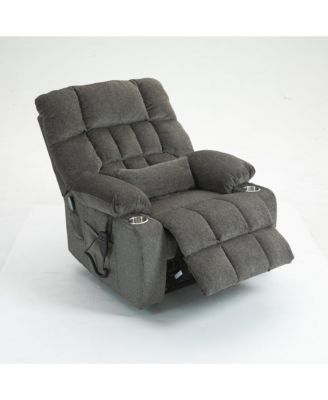 Chenille Lift Recliner with Heat and Massage, 2 Pockets, 2 Cup Holder, 2 Remote, OKIN Motor, Dark Grey