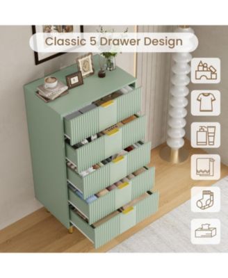 Fluted Dresser for Bedroom with 5 Drawers, 44.3" Tall Modern Chest of Drawers with Metal Handle