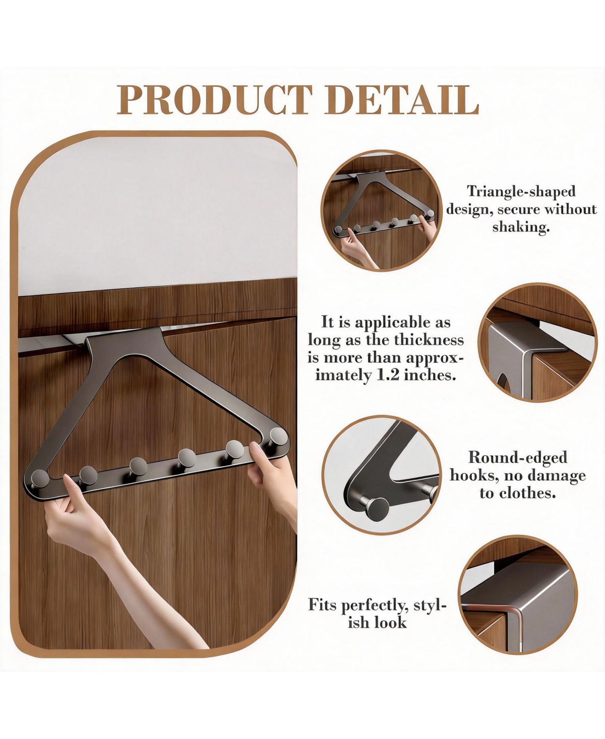 Yigii Over Door Hooks, No Drill, Silent, 6 Hooks, 10.6" Extended, Modern Matte Metal