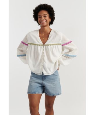 Women's Cotton Rainbow Scallop Blouse