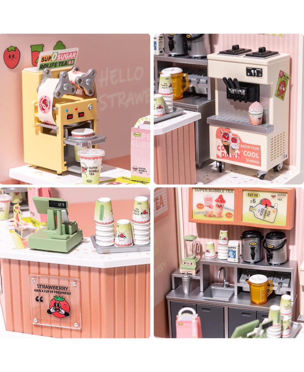 Robotime Led Building Blocks for Adults,1:24 Toy Building Sets,Model Building Kits Kids Ages 8-15 Diy Miniature Dollhouse Kits Double Joy Bubble Tea