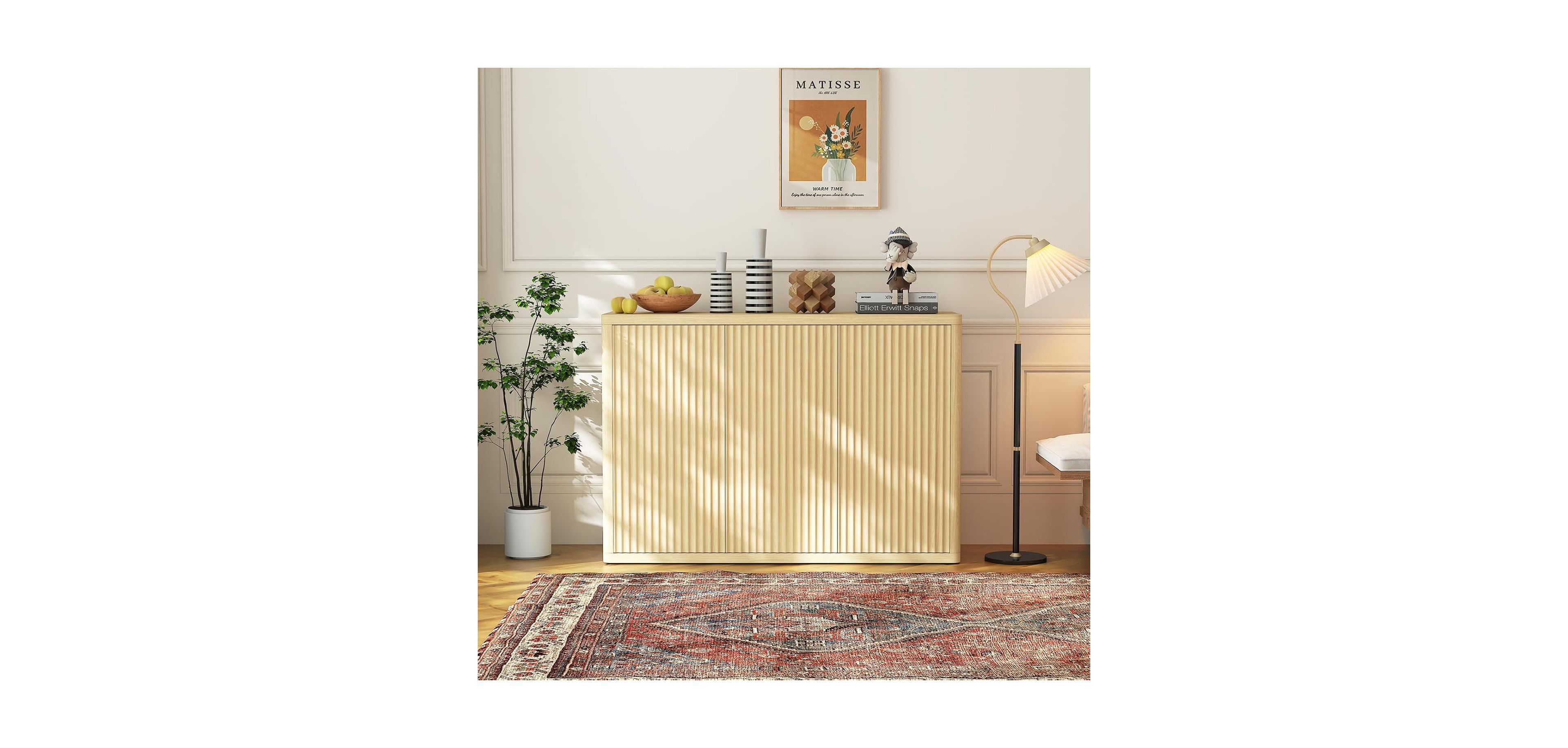 gaomon 46.7" Buffet Sideboard Cabinet with Storage, Modern Fluted ent Credenza with Adjustable Shelves and 3 Doors, Wood Coffee Bar Console Table
