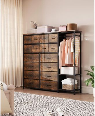 Large Clothes Storage Rack 16-Drawer & 2-Tier Shelves - Space Saving Freestanding Wardrobe for Small Bedroom/Apartment | No Assembly Needed