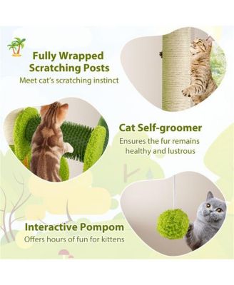 High-Weight Capacity Cat Tree (22LBS), Tropical Palm Tree Design with Built-In Self-Groomer & Scratching Posts