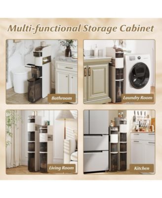 5-Tier Narrow Bathroom Storage Cabinet with Drawers and Tissue Box Holder
