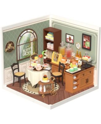 Miniature House Kit DIY Plastic House Building Toy Set with LED Tiny Store Making Kit Model Craft Hobby Unique Gift Sweet Sips Tea