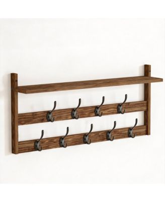 2-Tier Wall Mount Coat Rack with Shelf for Entryway, Bathroom, Bedroom