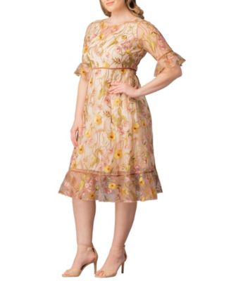 Plus Size Wildflower Embroidered Floral Mesh Cocktail Dress