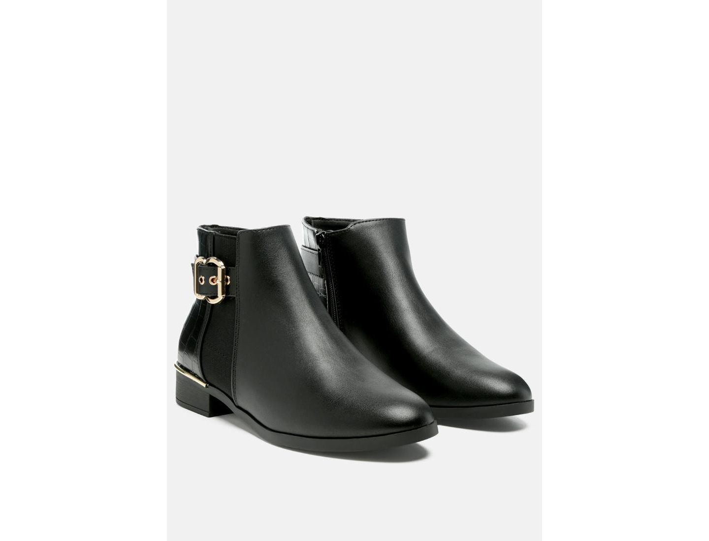 Женские ботинки London Rag Frothy Buckled Ankle Boots With Croc Detail, цвет: Чёрный — фото 1