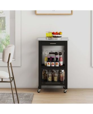 Kitchen Island Cart with Stainless Steel Top and Storage Basket, Rolling Trolley