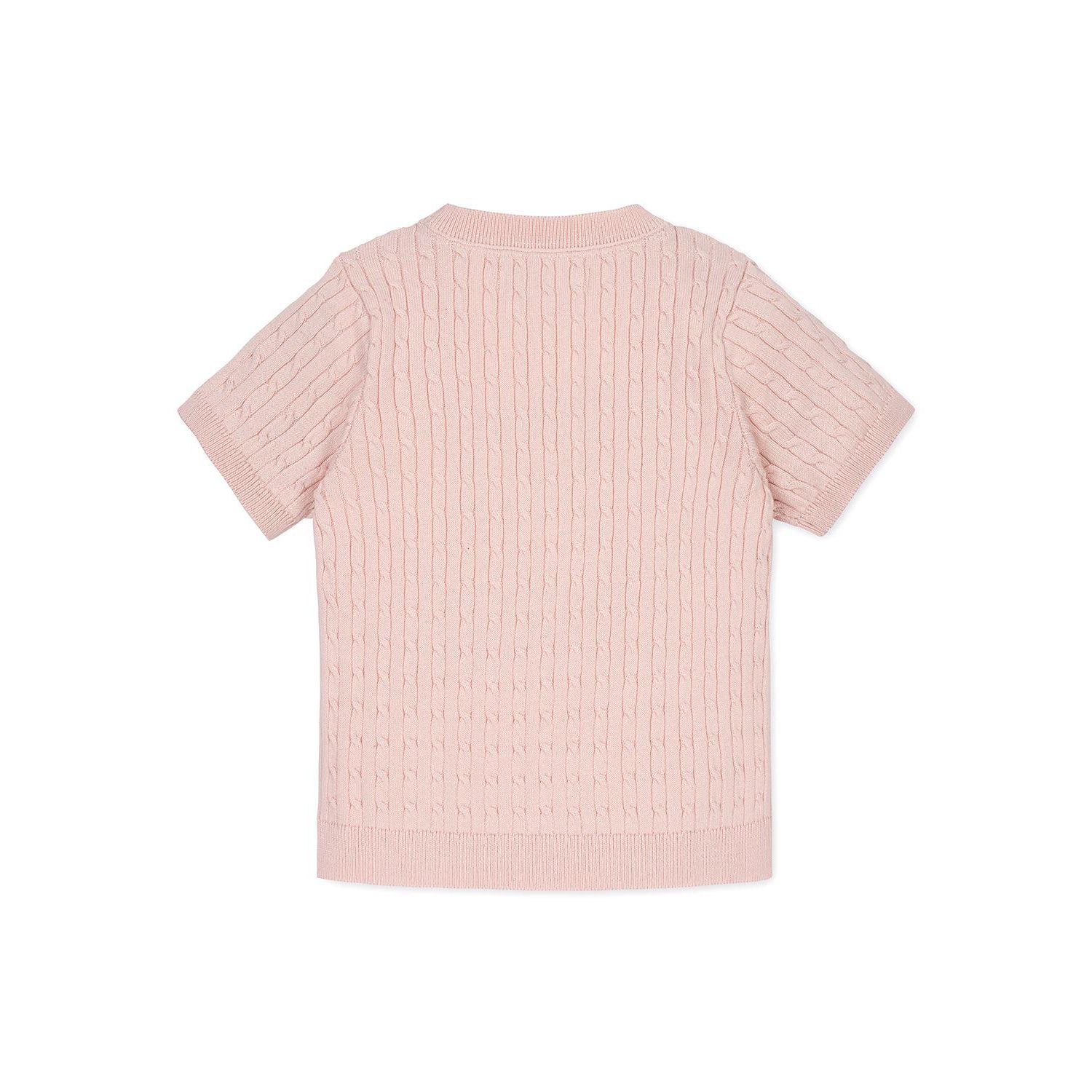Hope and Henry Little and Big Girls' Organic Short Sleeve Cable Sweater