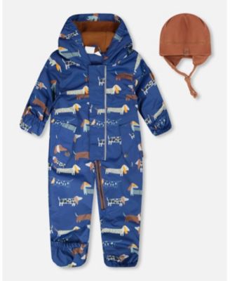 Baby Boys Mid-Season One-Piece Outerwear with Hat Dog Print