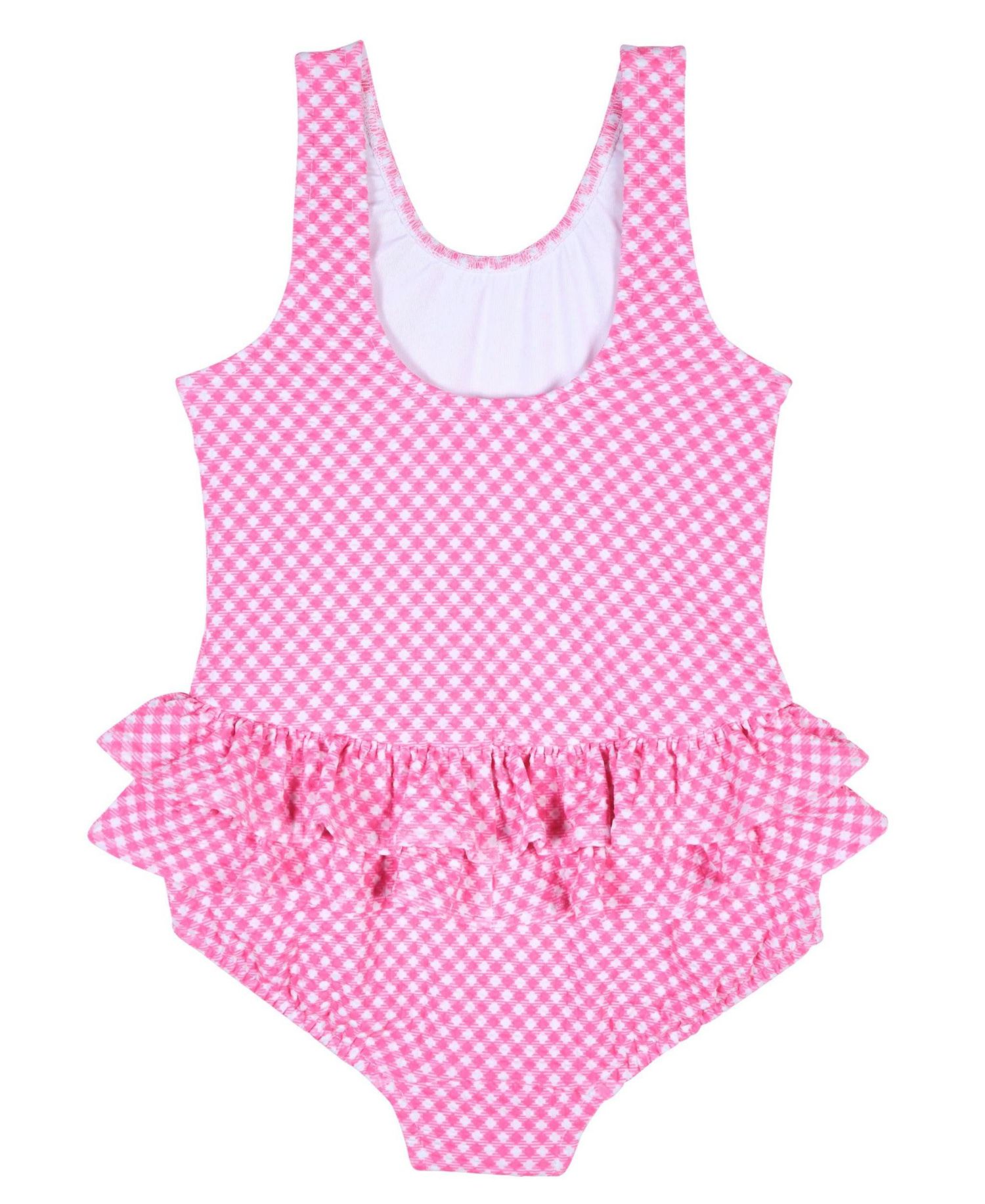 Little Girls Gingham Swimsuit with Ruffles and Flower
