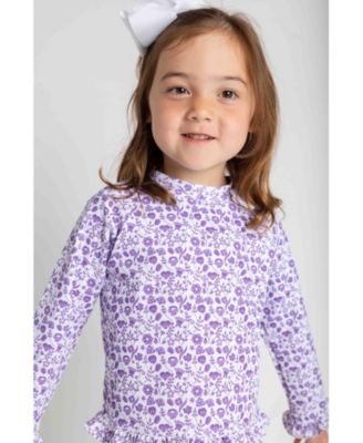 Toddler Girls Floral Print Rashguard Swimsuit with Ruffles