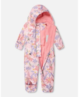 Baby Girl Baby Mid-Season One-Piece Outerwear with Hat Flower Print