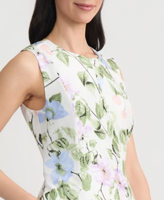 Women's Floral Print Dupioni Pleated Sleeveless Dress