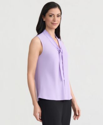 Women's Solid Sleeveless Tie-Neck Blouse, Regular & Petite