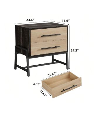 1PC Farmhouse Drawer Nightstand, Metal Legs Storage Bedside Table Sofa Side Organizer for Living Room